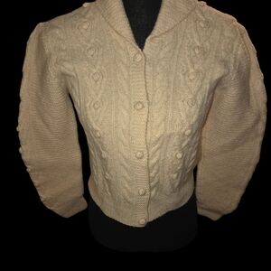 L.L. Bean Women's Cream Cable Knit Cardigan